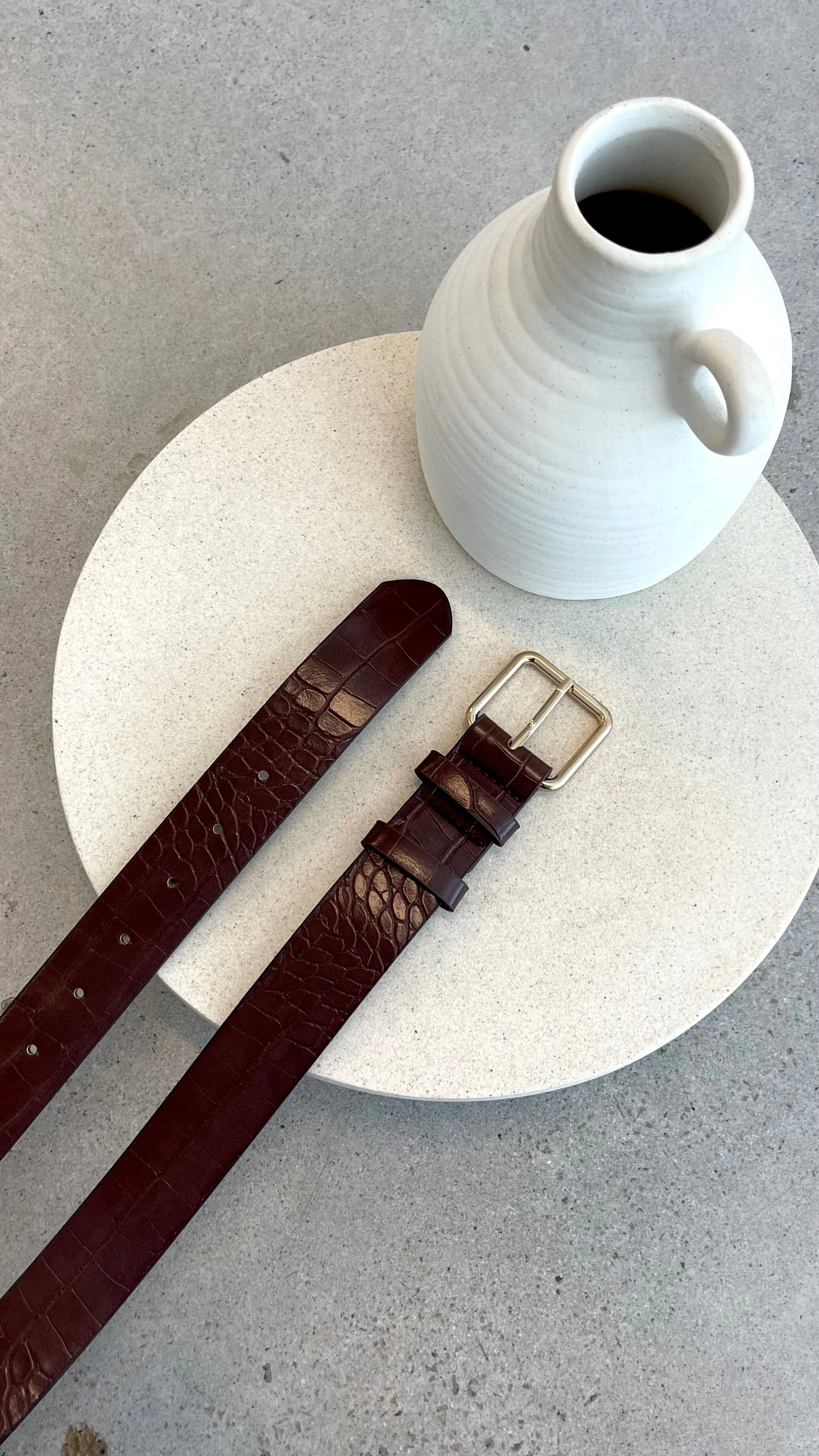 Aira Square Buckle Croc Belt - Brown / Gold