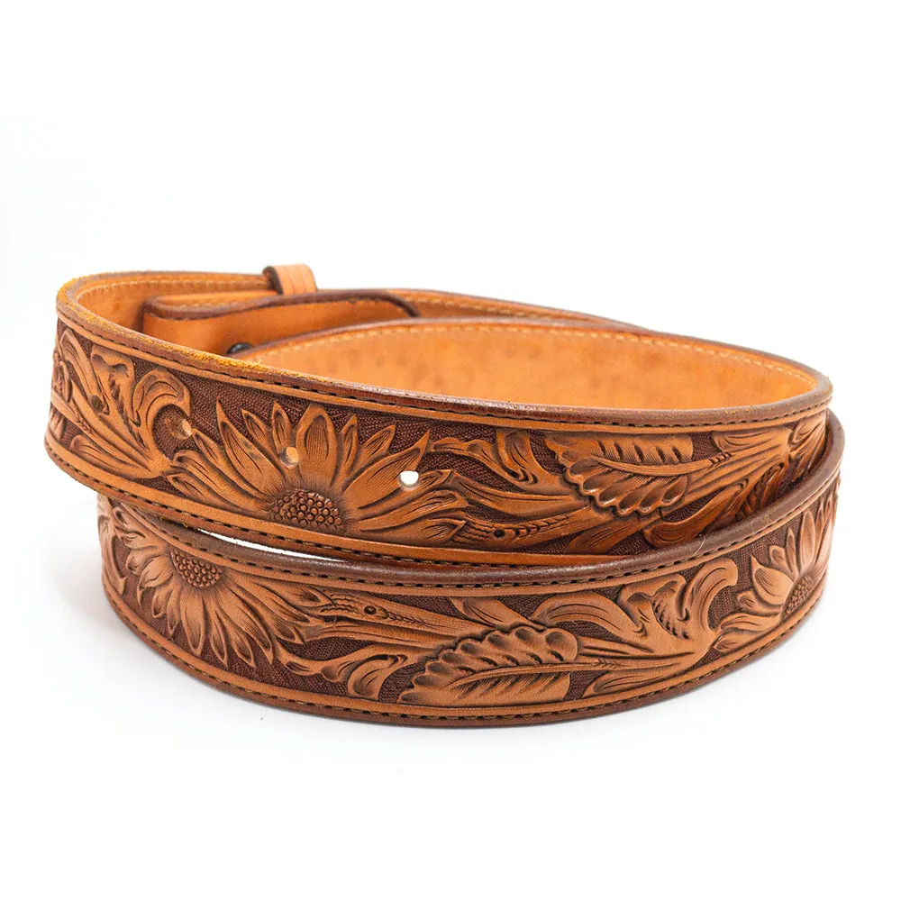 Antique Ultimate Sunflower Carved Western Leather Belt Straps