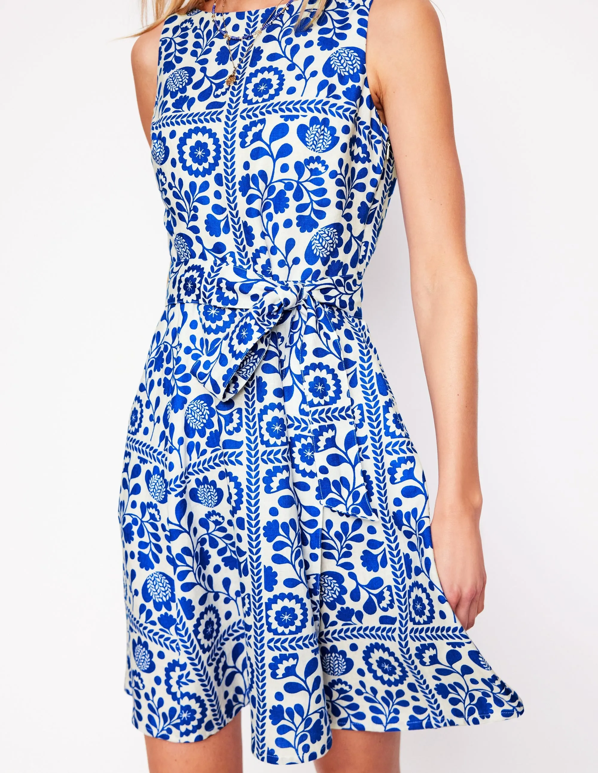 Anya Sleeveless Linen Dress-Gallery Blue. Walled Garden