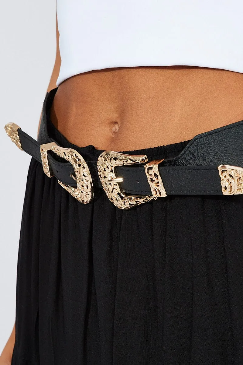 Black Double Buckle Belts