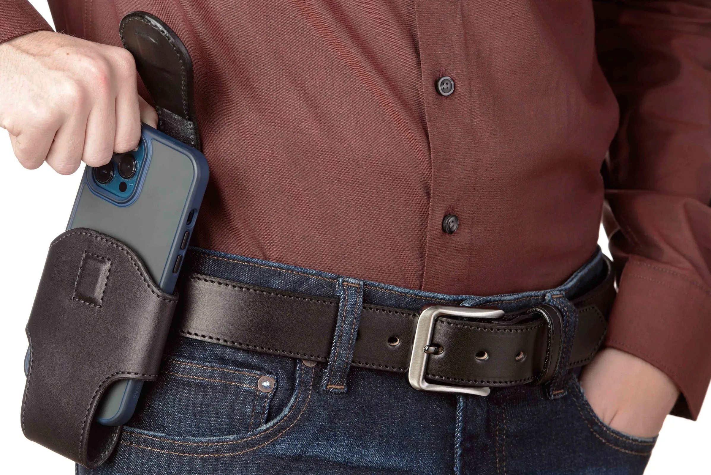Black Leather Vertical Cellphone Holster Case