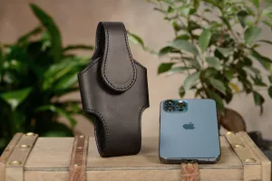 Black Leather Vertical Cellphone Holster Case