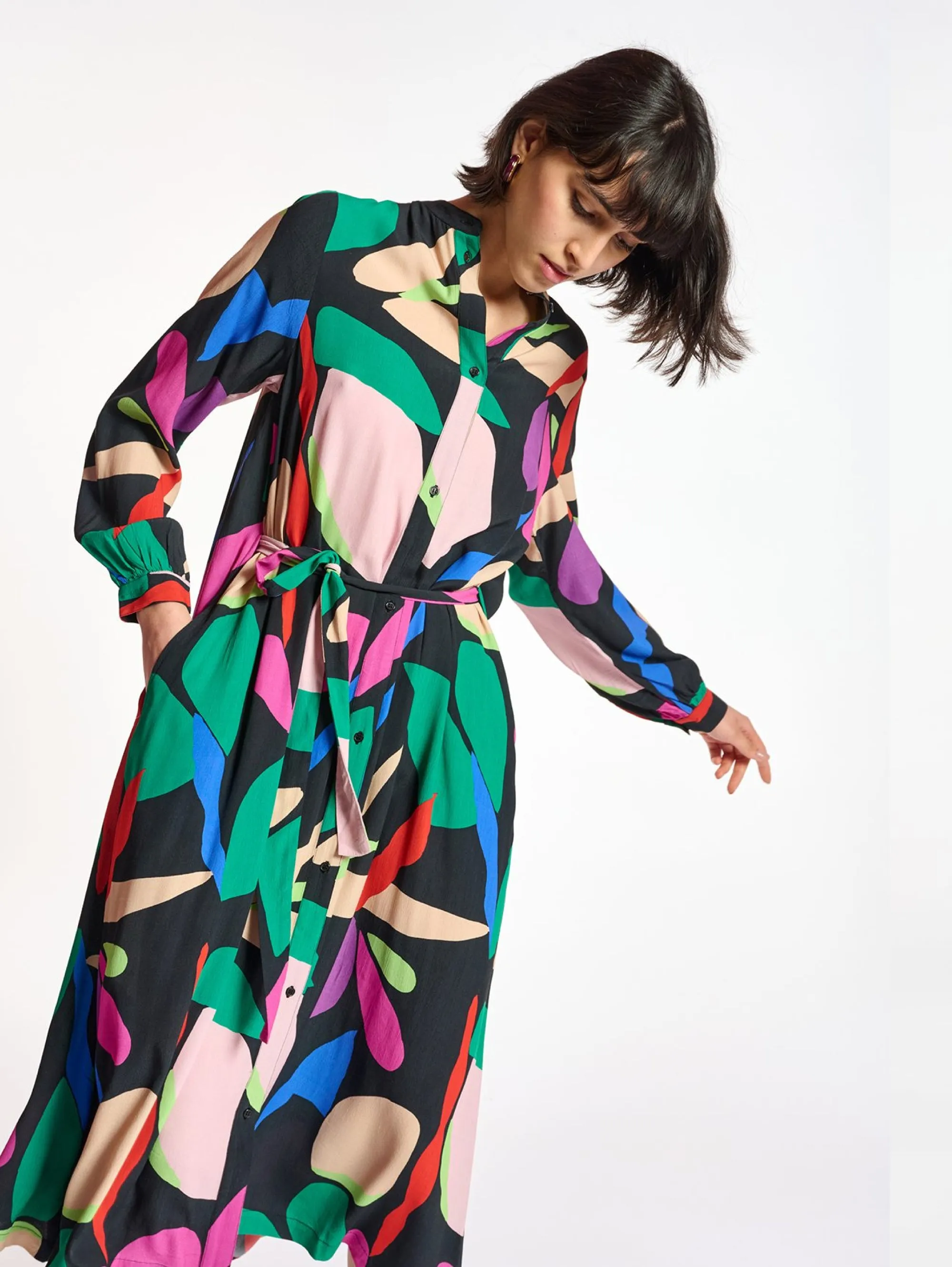 Black Midi Chemisier Dress