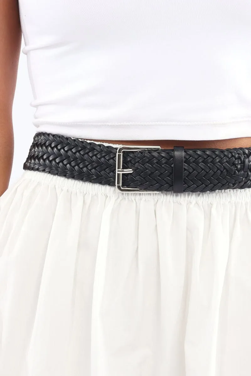 Black Oversized Woven Belt