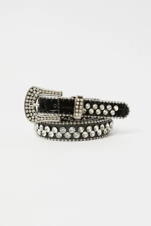 Black Rhinestone Detail Buckle Belts