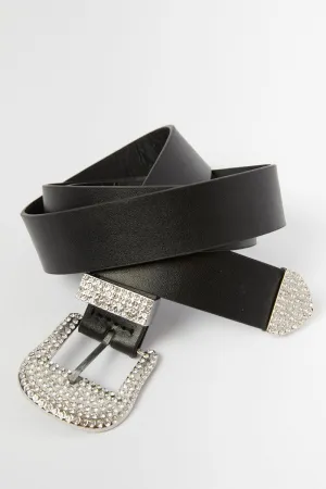 Black Rhinestone Detail Buckle Belts