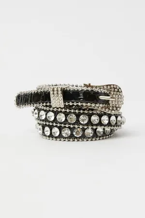 Black Rhinestone Detail Buckle Belts