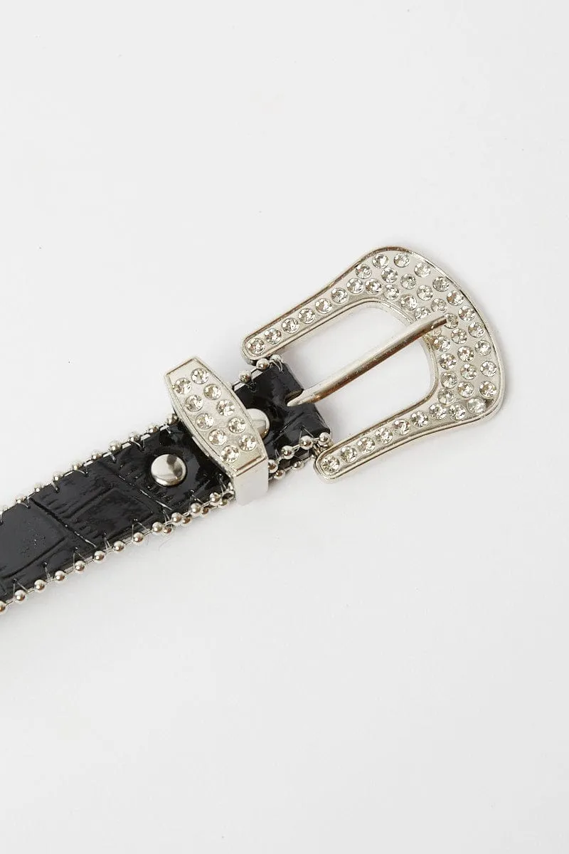 Black Rhinestone Detail Buckle Belts