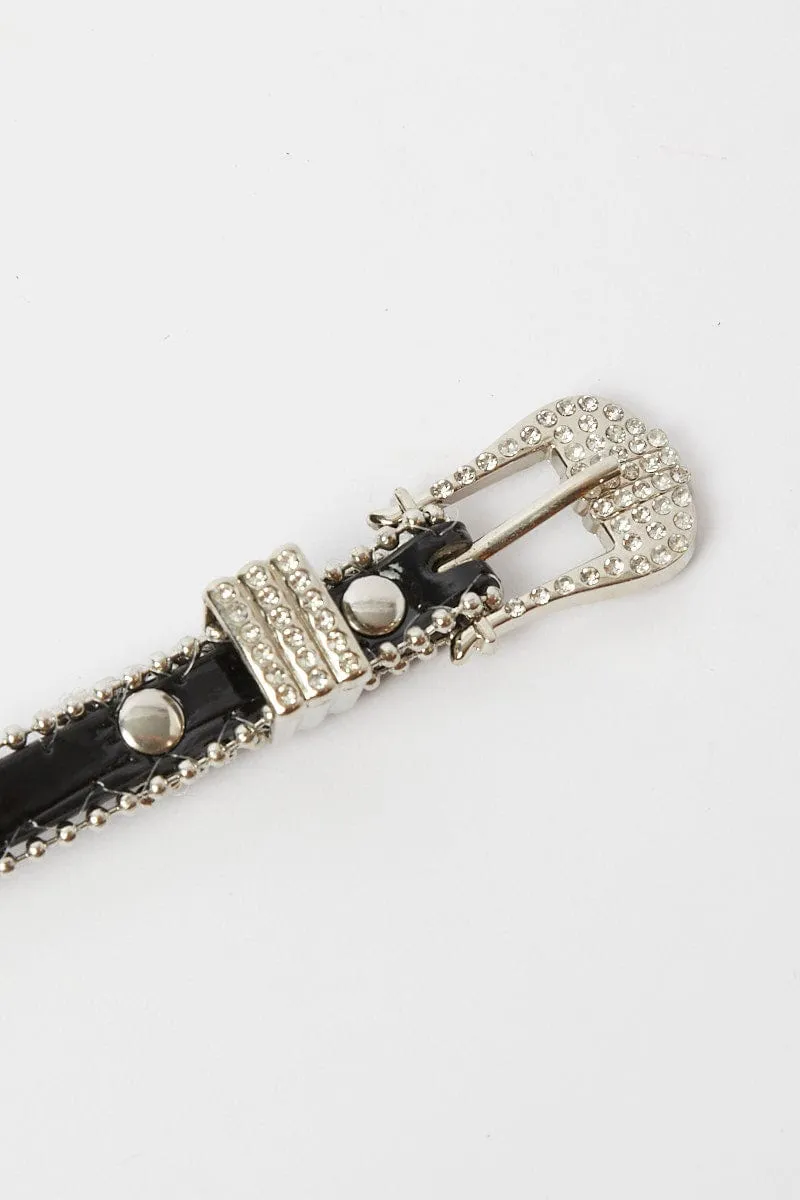 Black Rhinestone Detail Buckle Belts