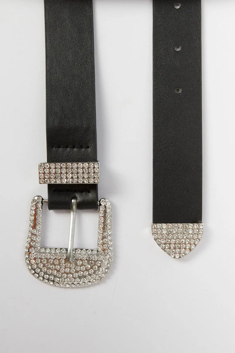 Black Rhinestone Detail Buckle Belts