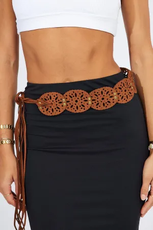 Brown Cut Out Tassel Belts