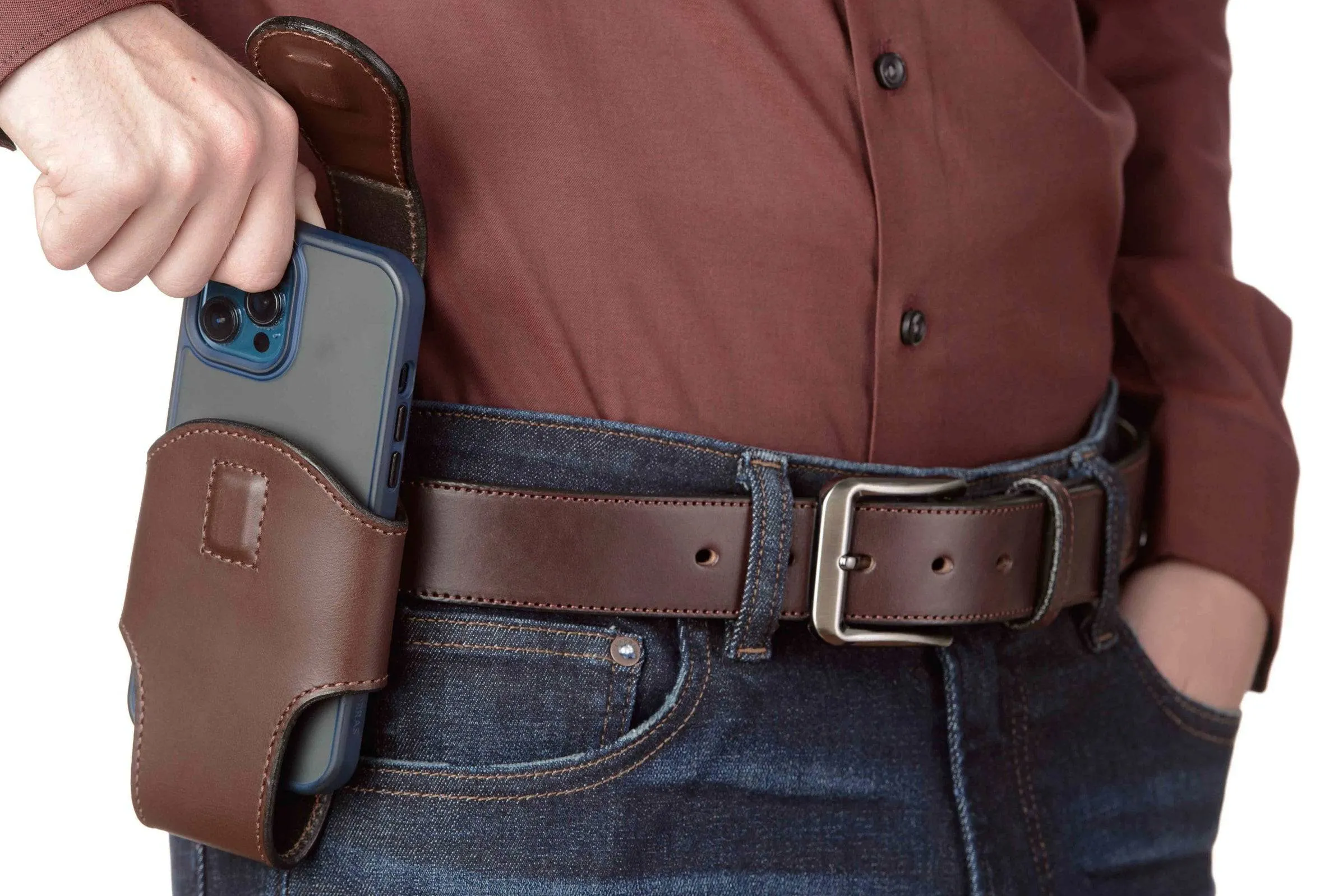 Brown Leather Vertical Cellphone Holster Case