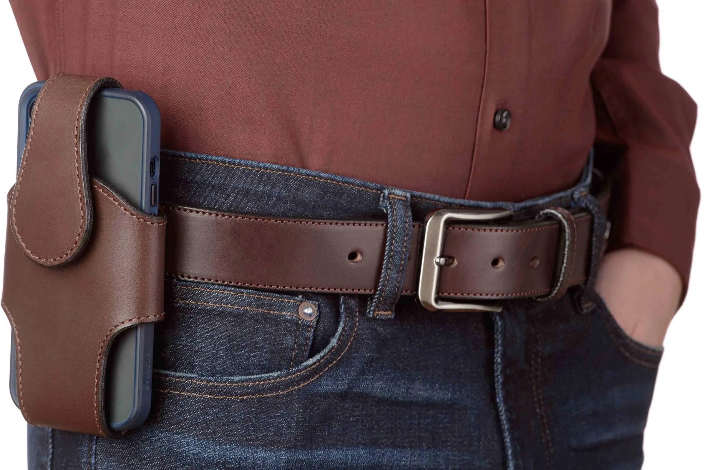 Brown Leather Vertical Cellphone Holster Case