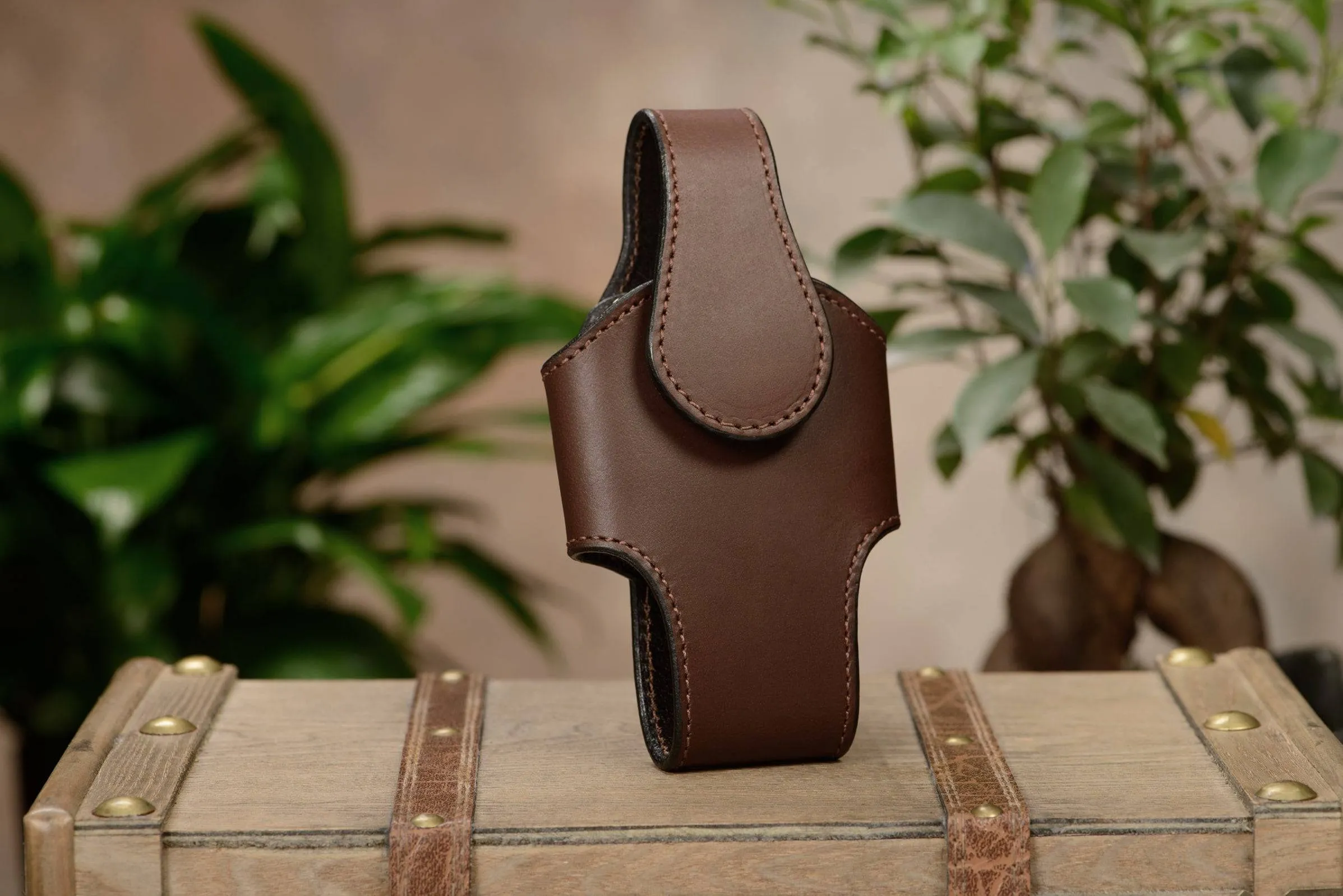 Brown Leather Vertical Cellphone Holster Case