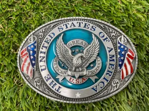 Buckle US Eagle Flag Oval Vintage WT087