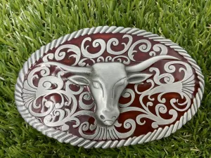 Buckle Western Longhorn Bull WT015 Red