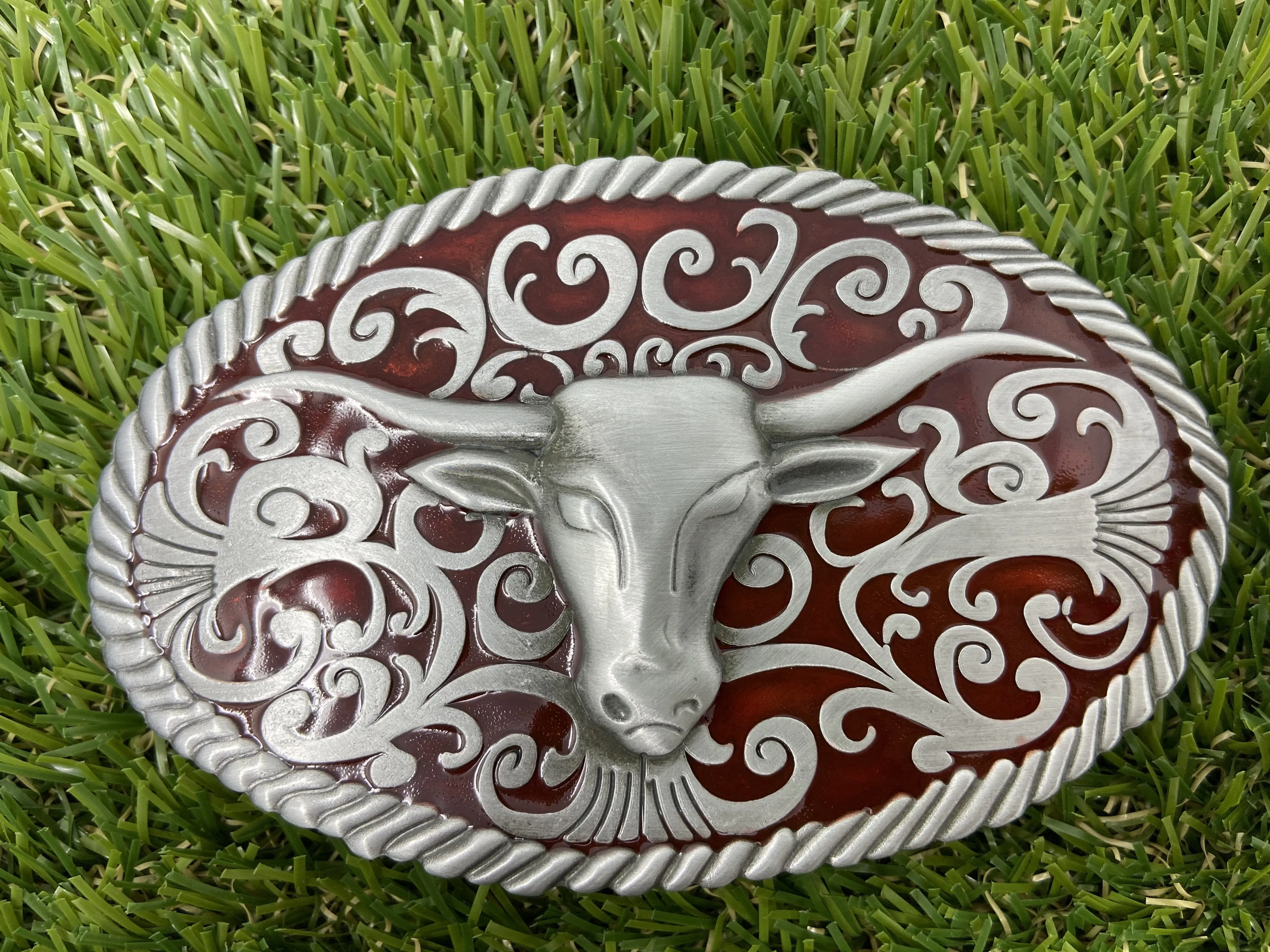 Buckle Western Longhorn Bull WT015 Red