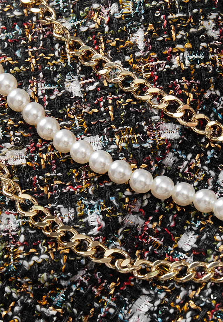Checked Charm-detail Chain Belt Tweed Dress