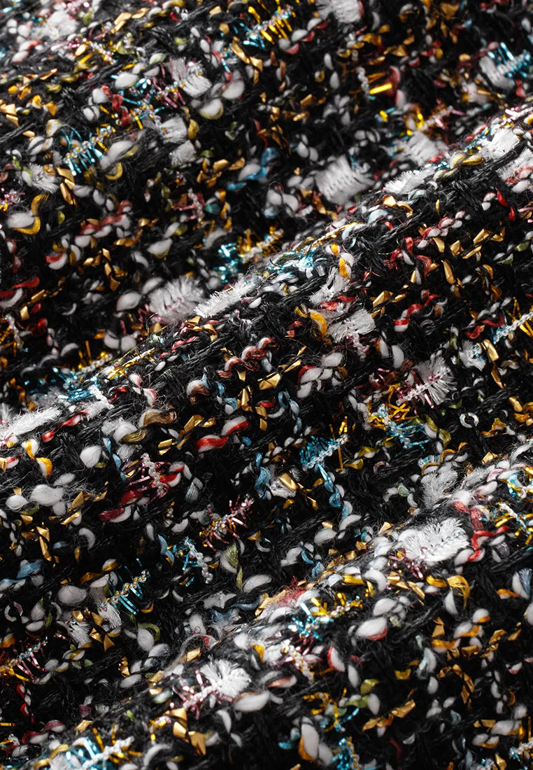 Checked Charm-detail Chain Belt Tweed Dress