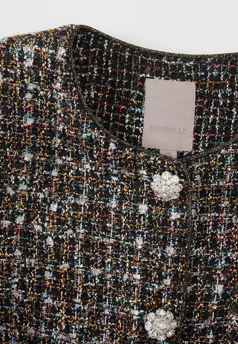 Checked Charm-detail Chain Belt Tweed Dress