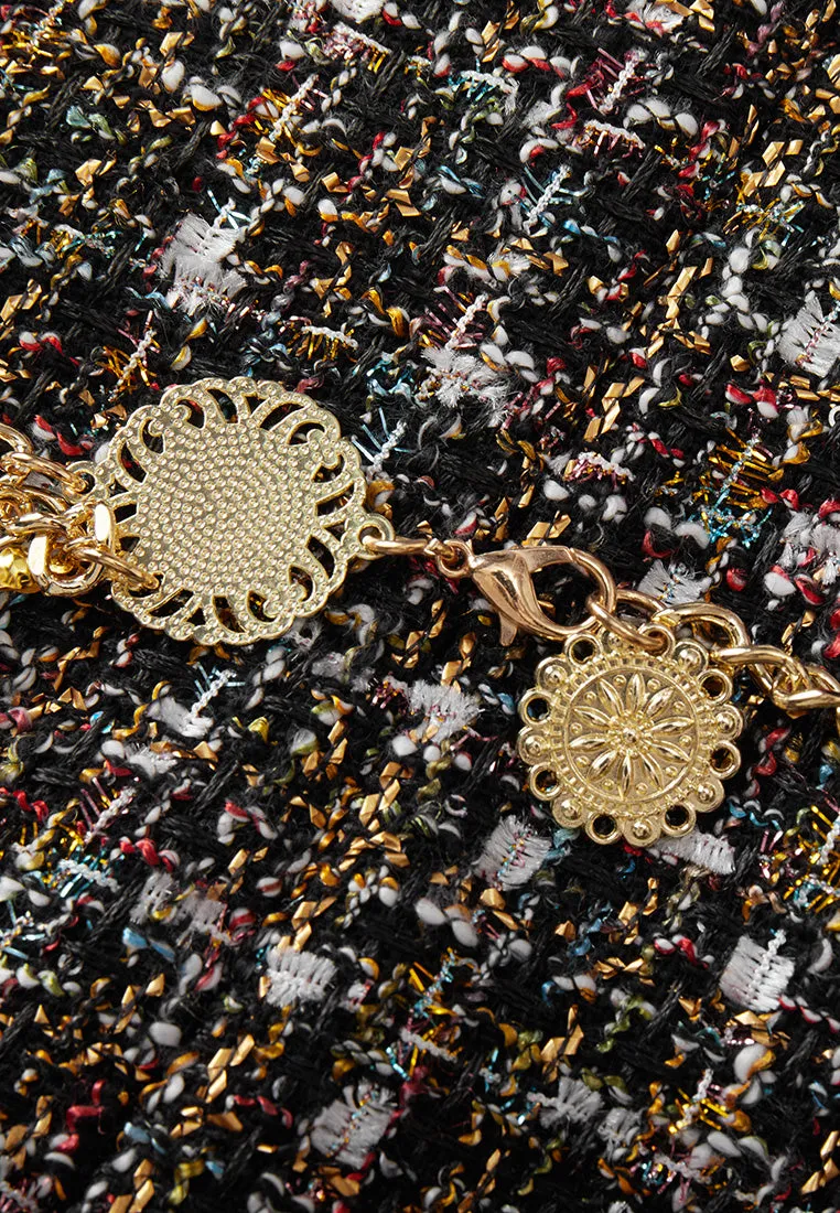Checked Charm-detail Chain Belt Tweed Dress