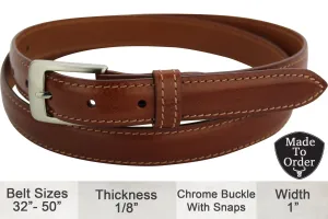 Cognac Italian Calf Leather Dress Belt - 1" Wide Full Grain **Made To Order Allow 5 To 6 Weeks To Ship
