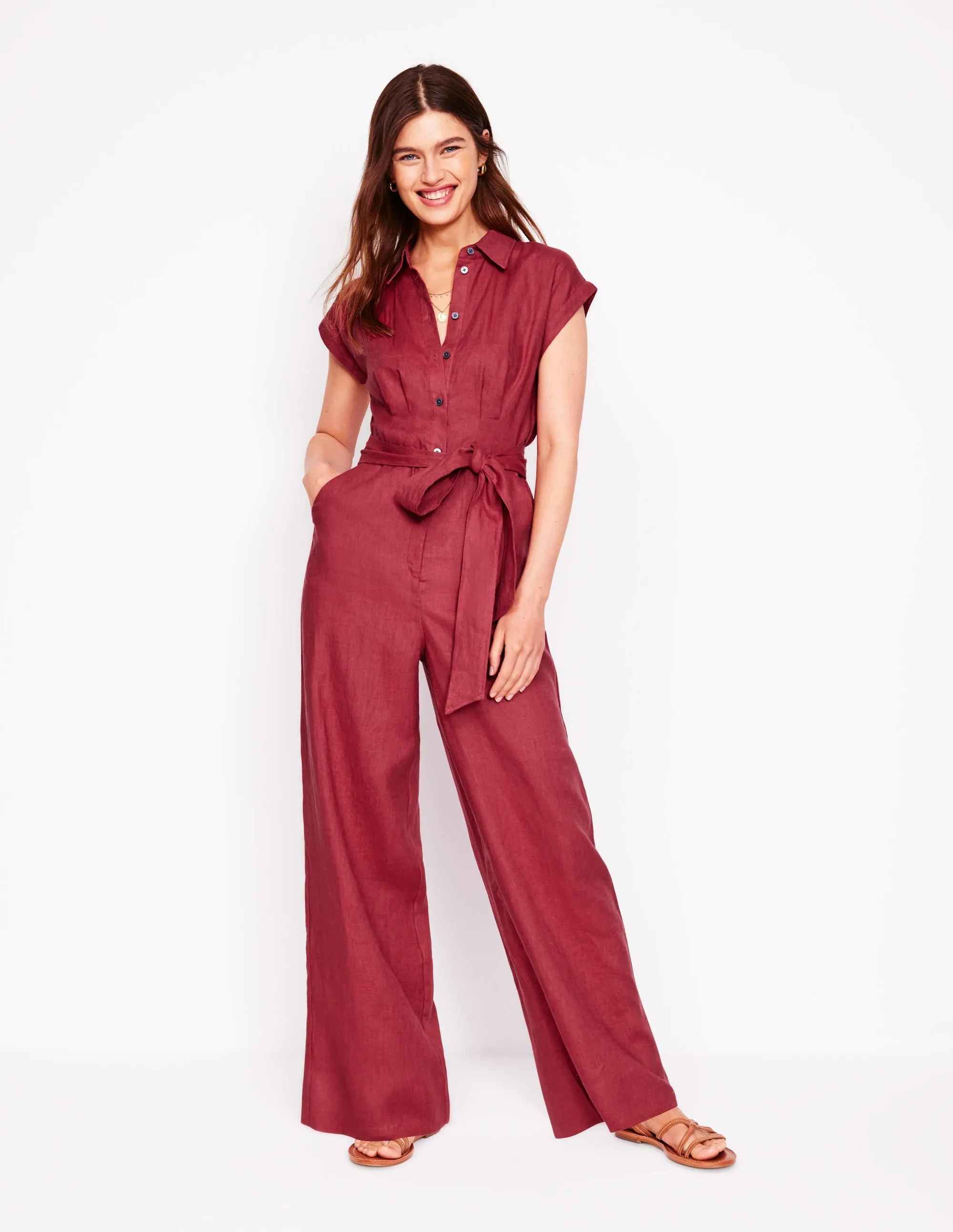 Colette Linen Jumpsuit-Terracotta Red