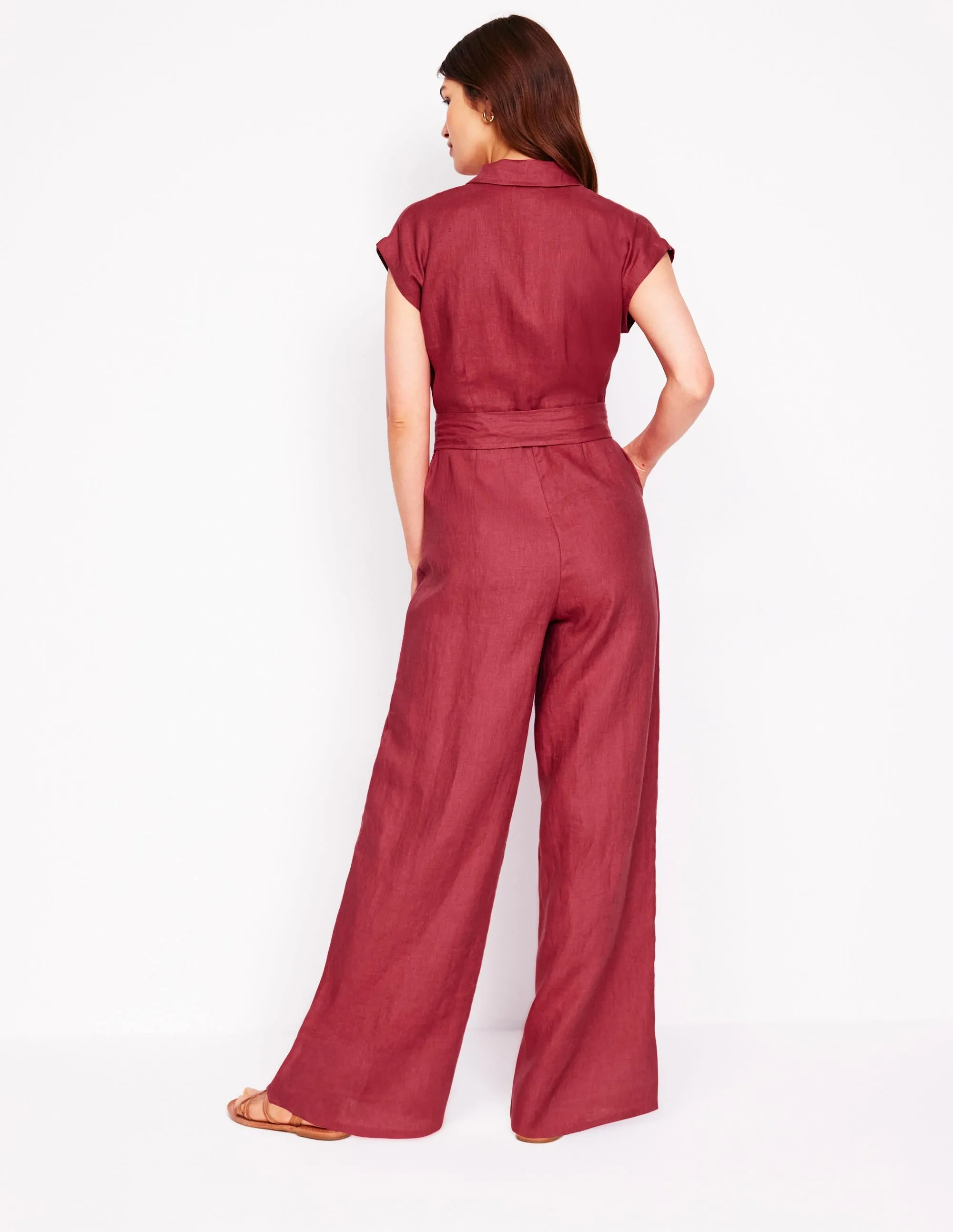 Colette Linen Jumpsuit-Terracotta Red