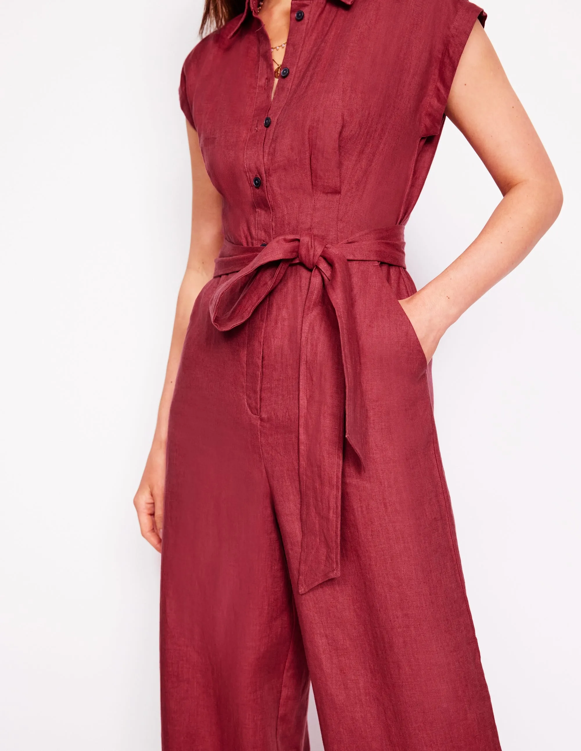 Colette Linen Jumpsuit-Terracotta Red