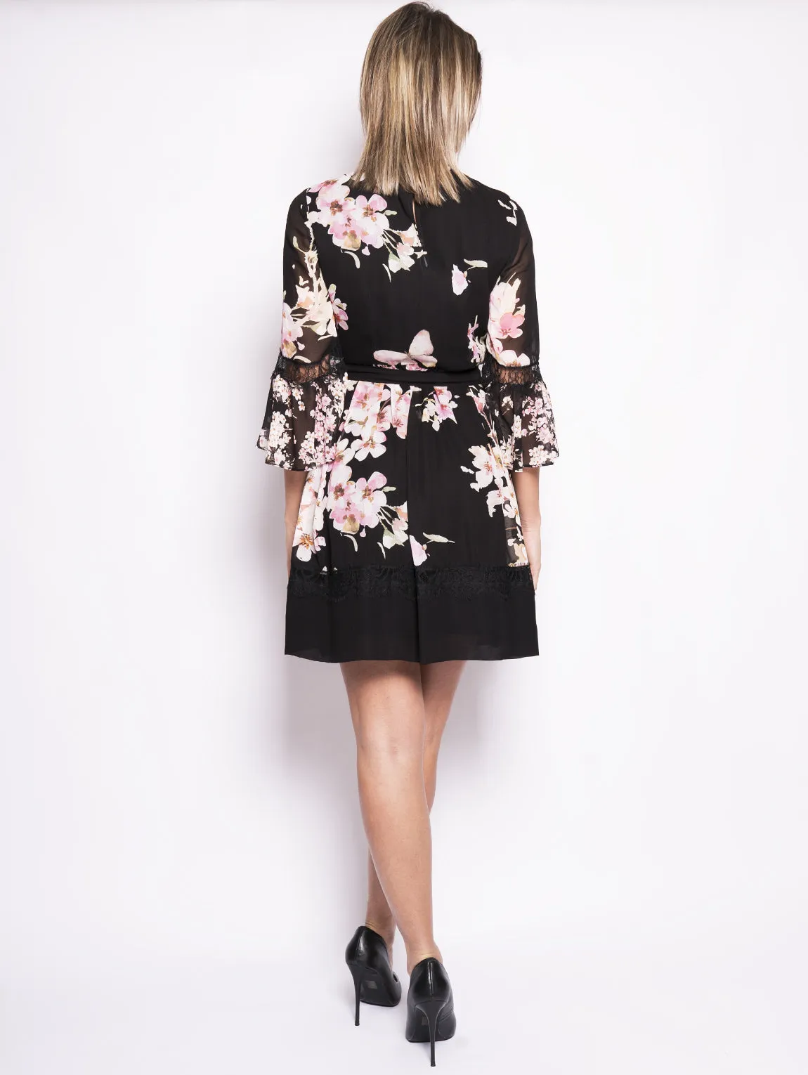 Dress in Georgette Black / Pink