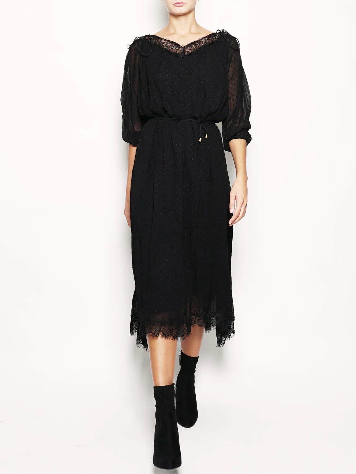 Dress with Black Lace Neckline