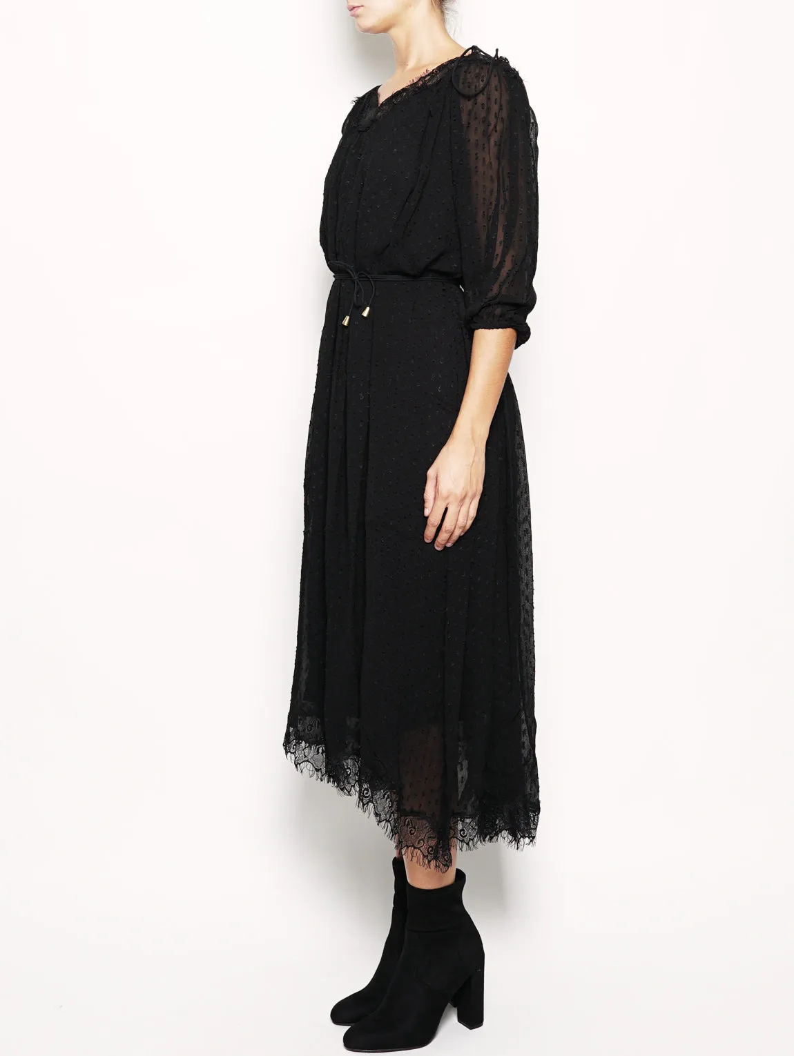 Dress with Black Lace Neckline