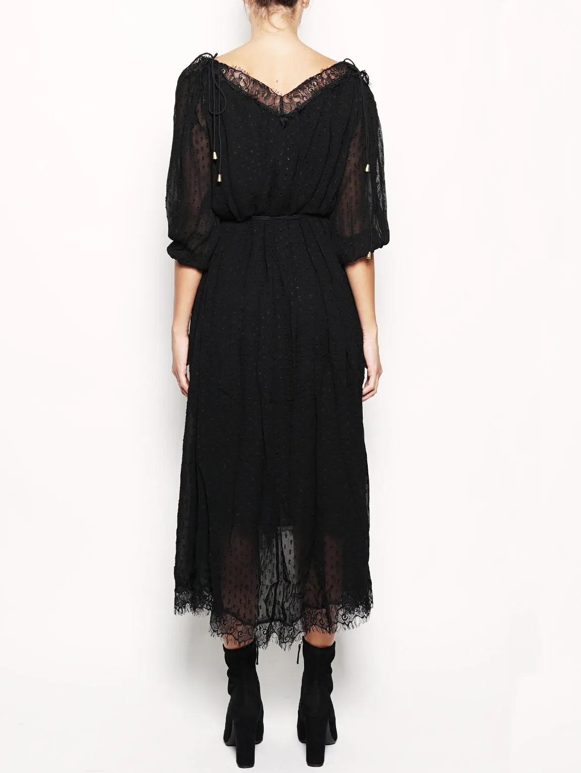 Dress with Black Lace Neckline