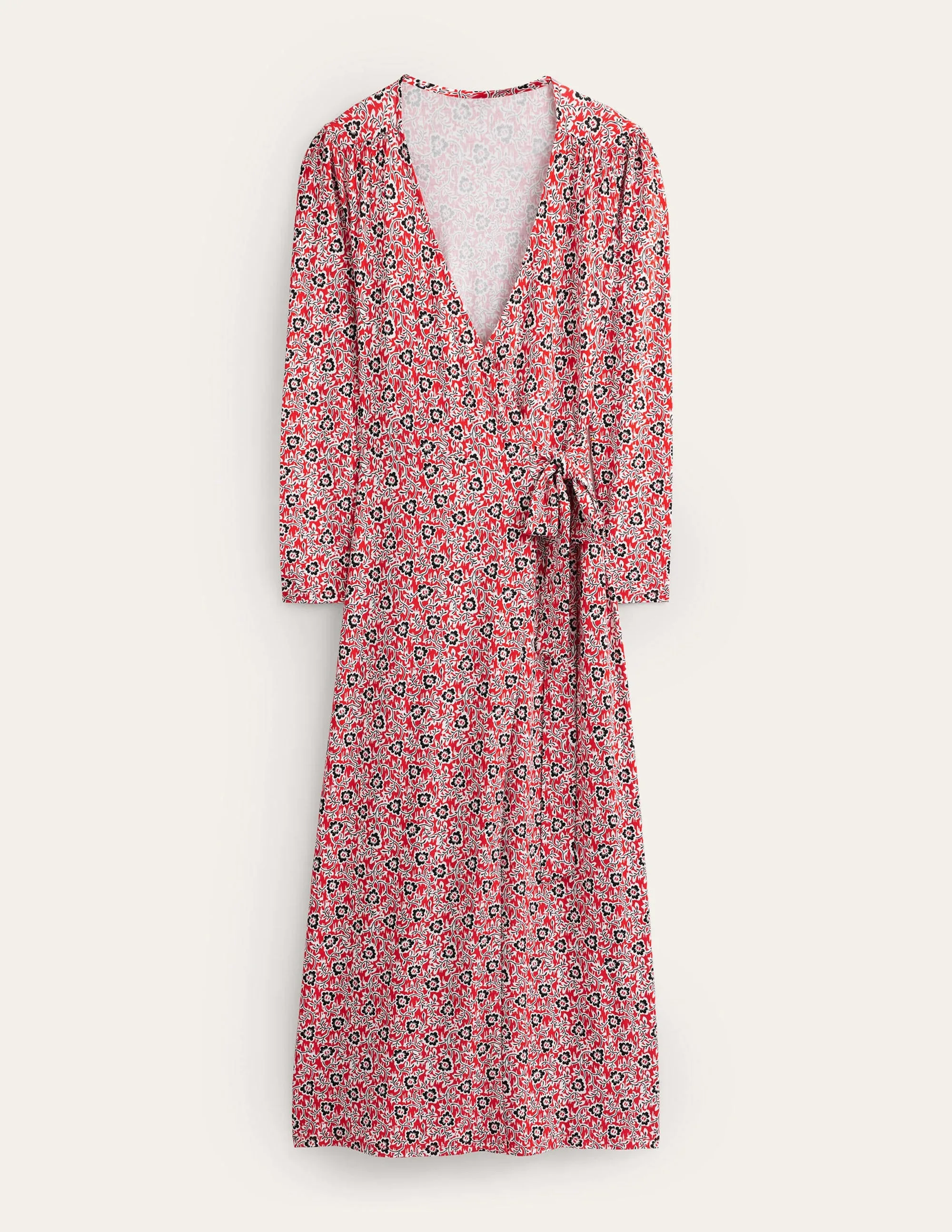 Jersey Wrap Maxi Dress-Tomato, Clover Swirl