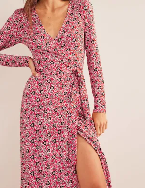 Jersey Wrap Maxi Dress-Tomato, Clover Swirl