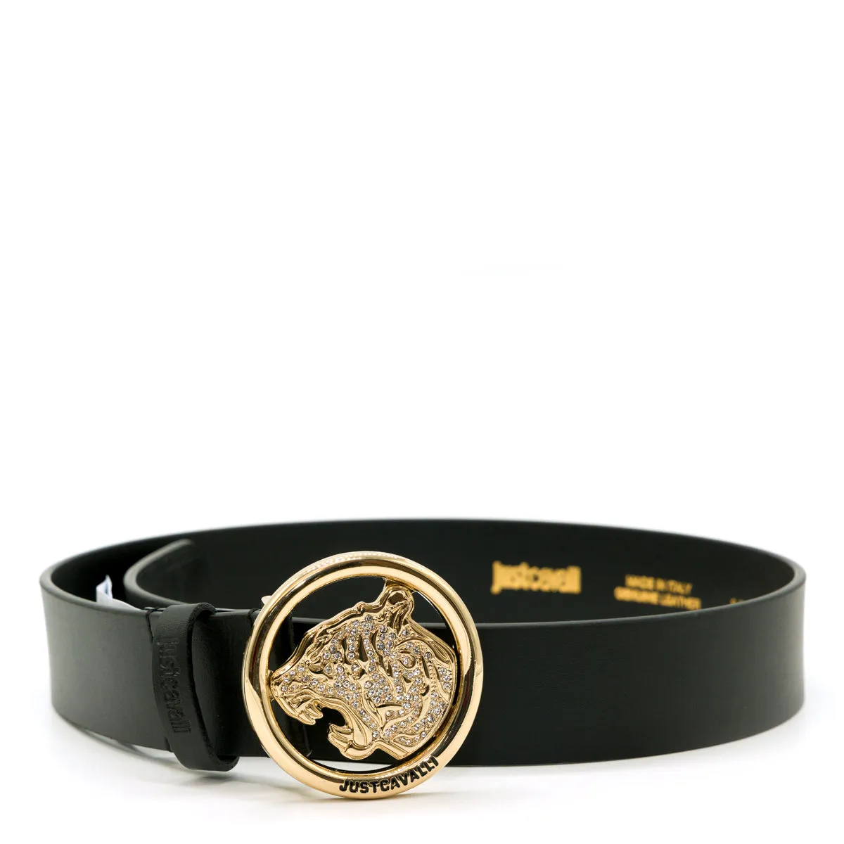Just Cavalli Tiger Head Plaque Buckle Belt