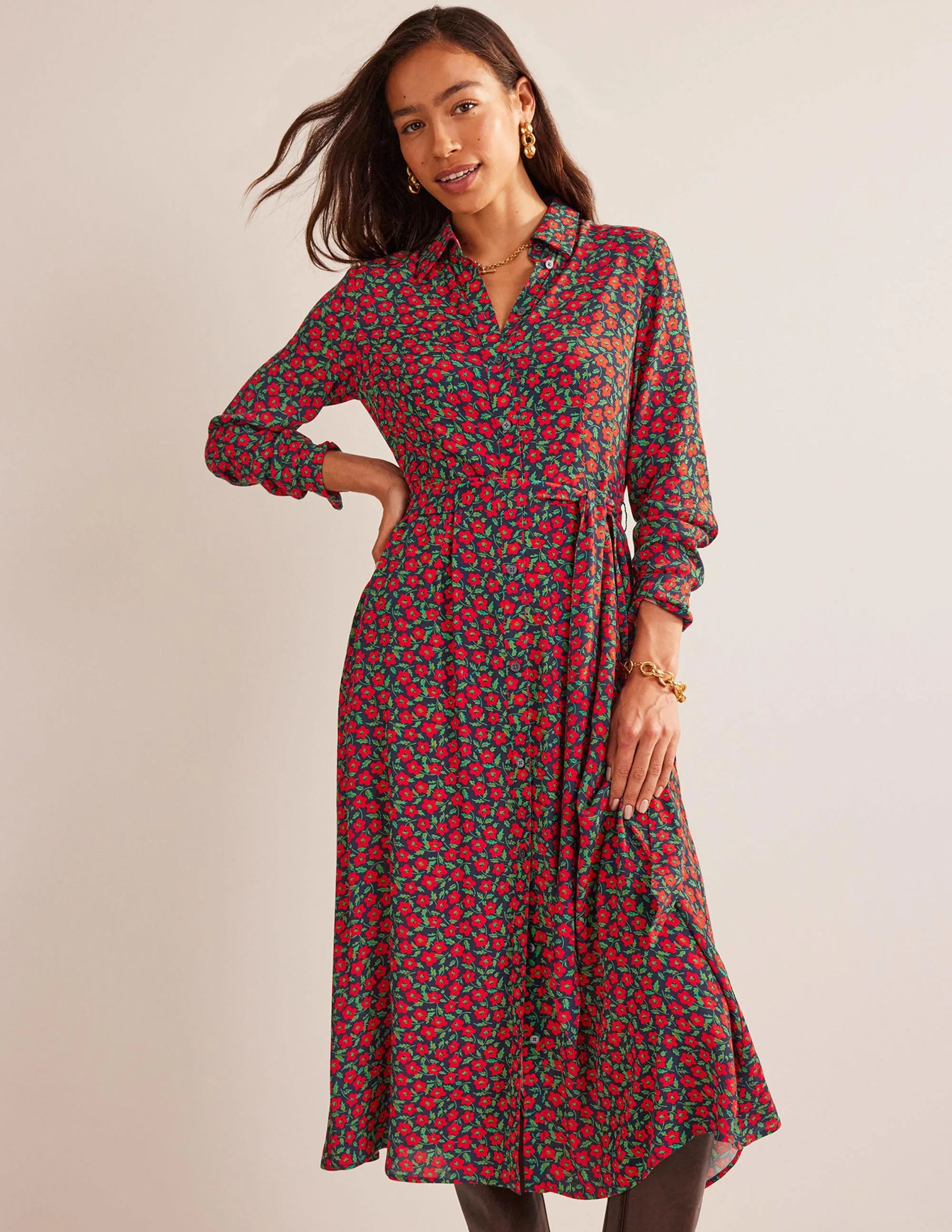 Kate Midi Shirt Dress-Hot Pepper, Petal Pop
