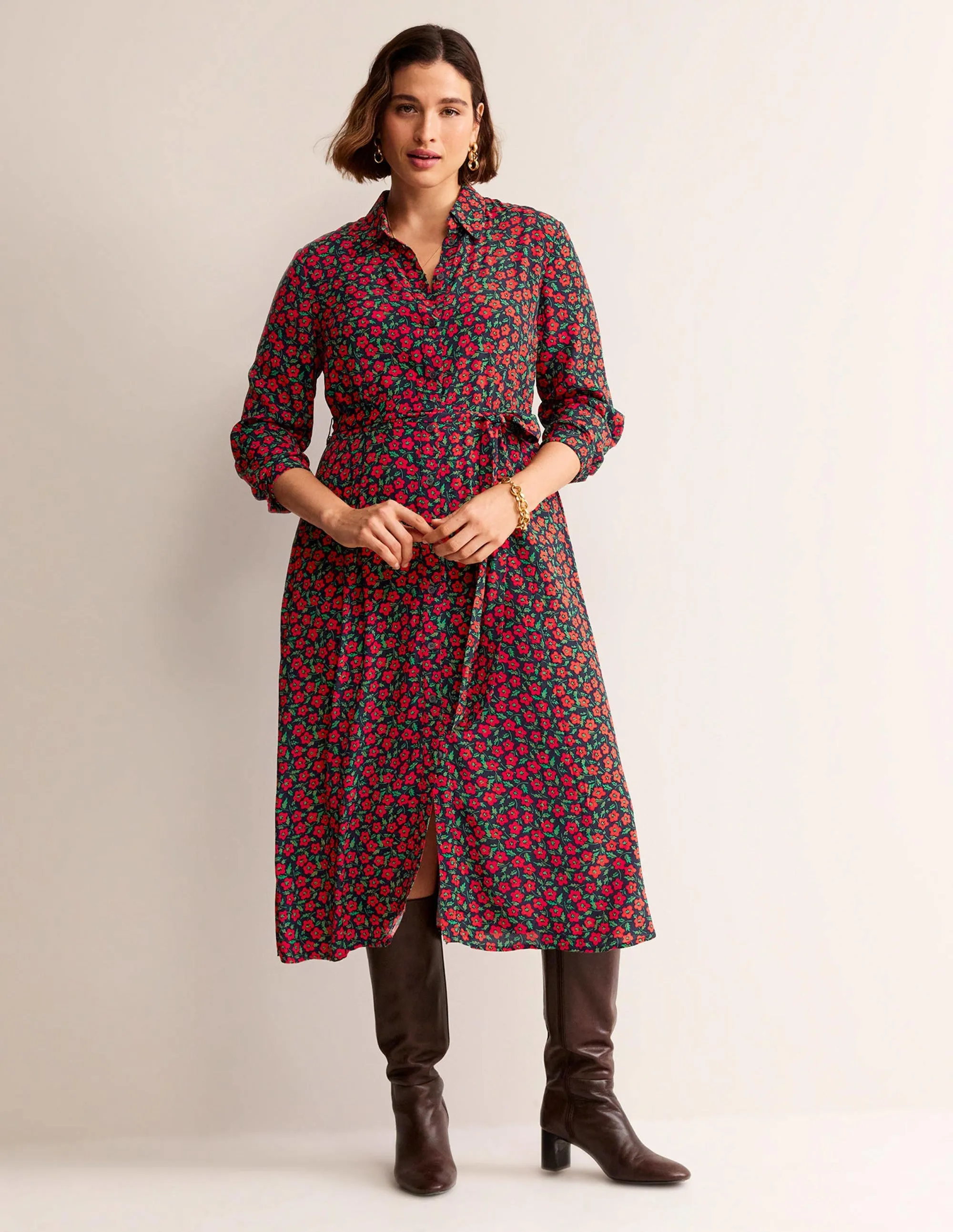 Kate Midi Shirt Dress-Hot Pepper, Petal Pop