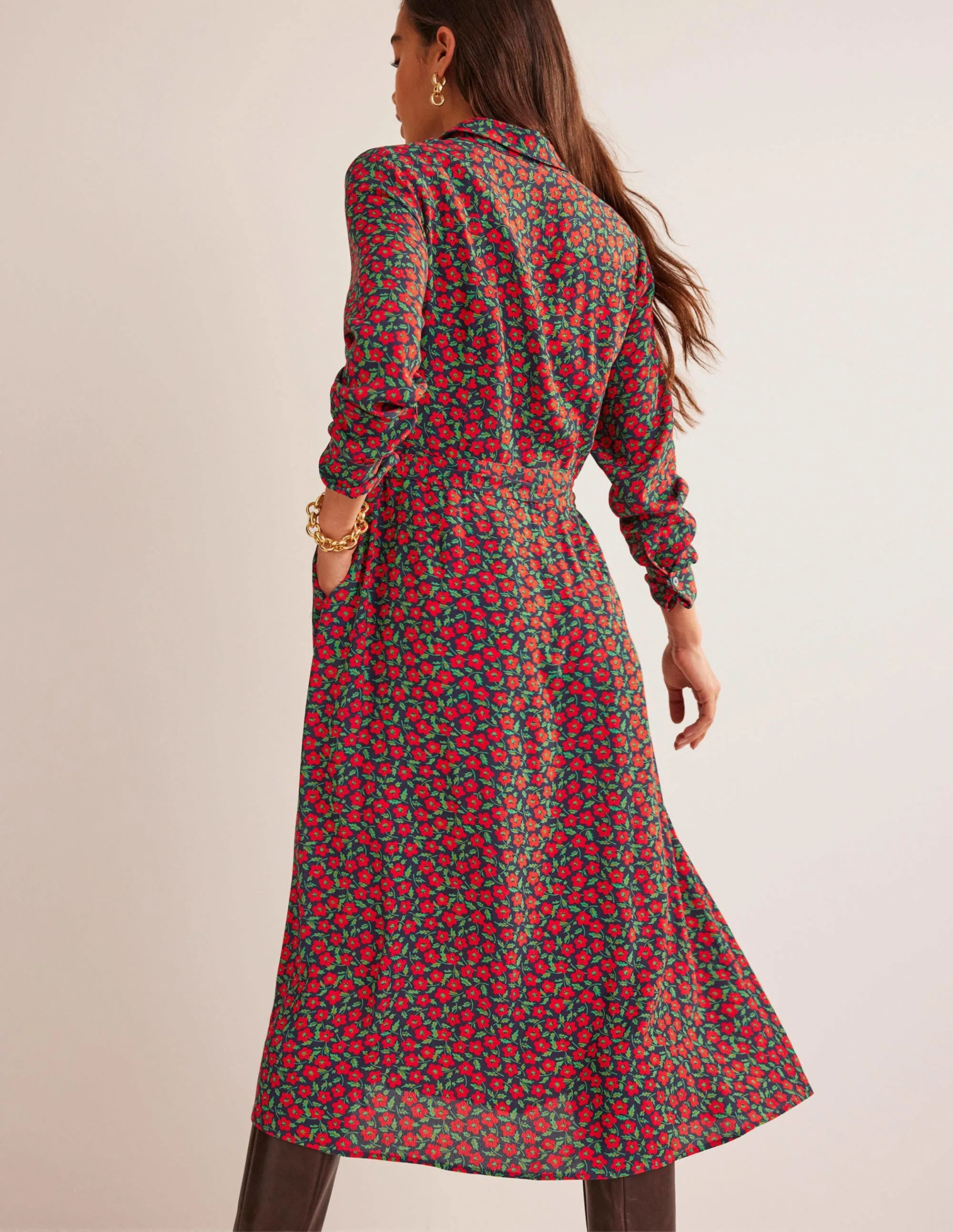 Kate Midi Shirt Dress-Hot Pepper, Petal Pop