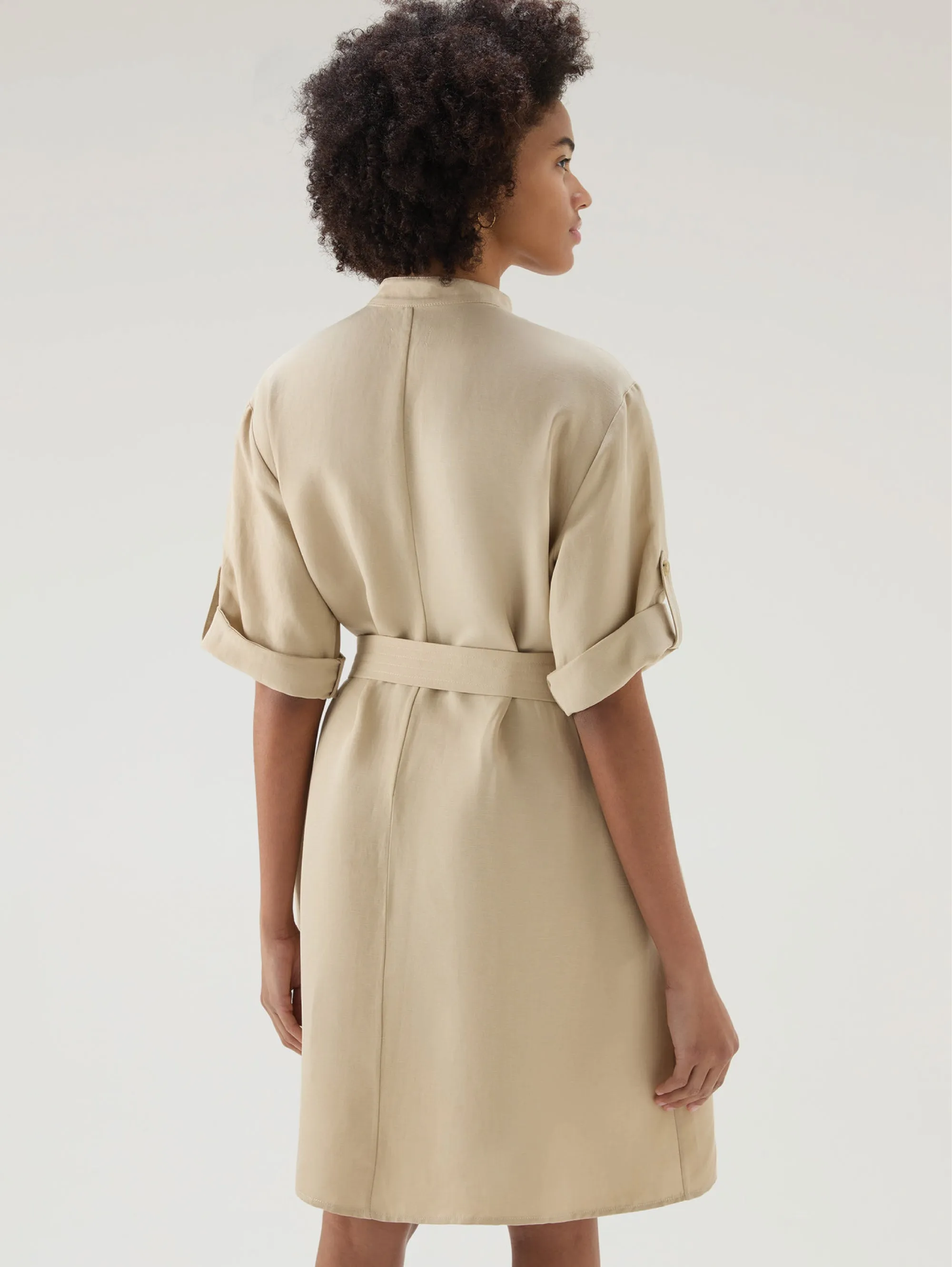 Linen Shirt Dress with Beige Belt