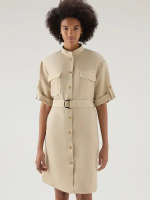Linen Shirt Dress with Beige Belt