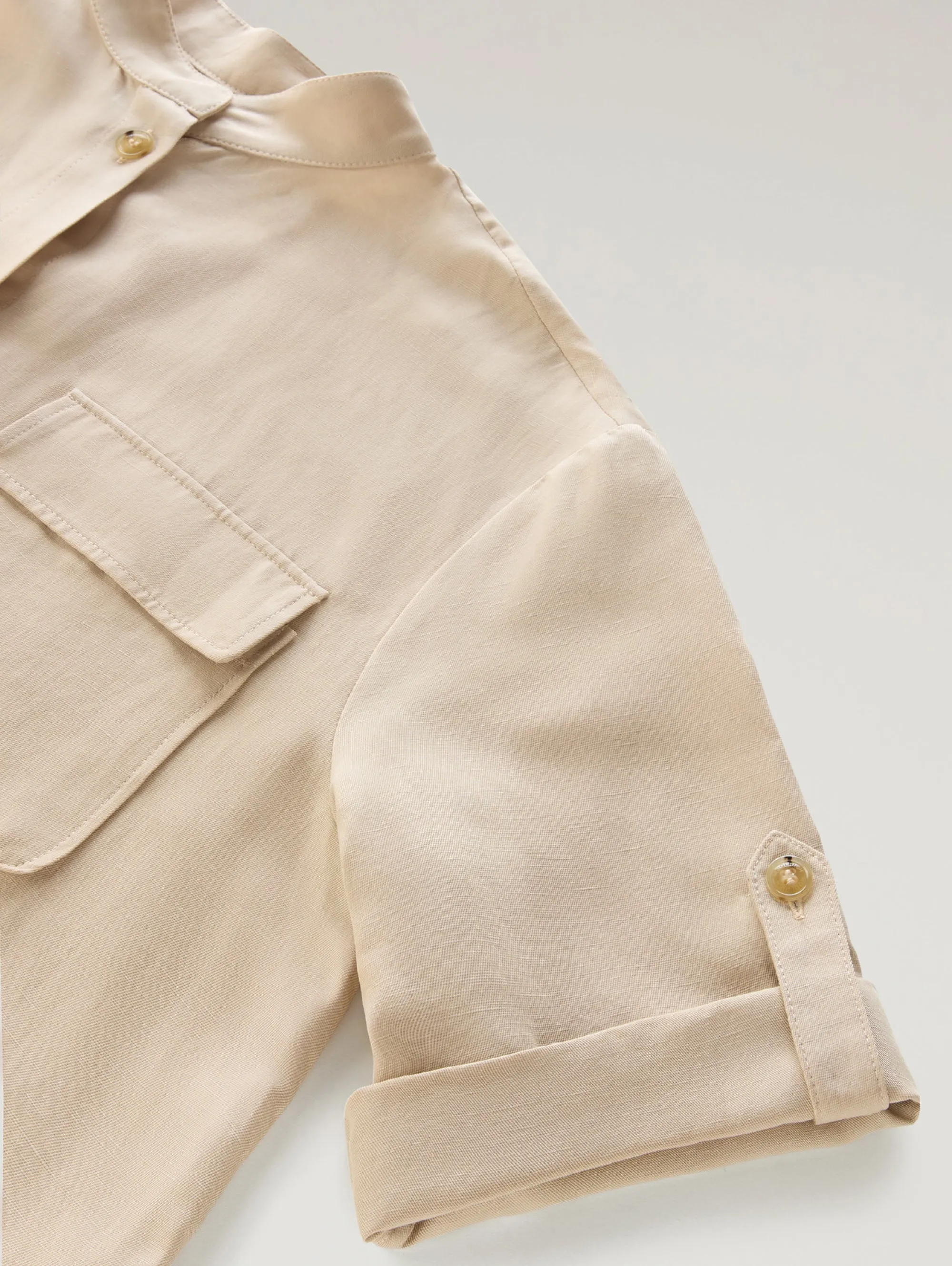 Linen Shirt Dress with Beige Belt