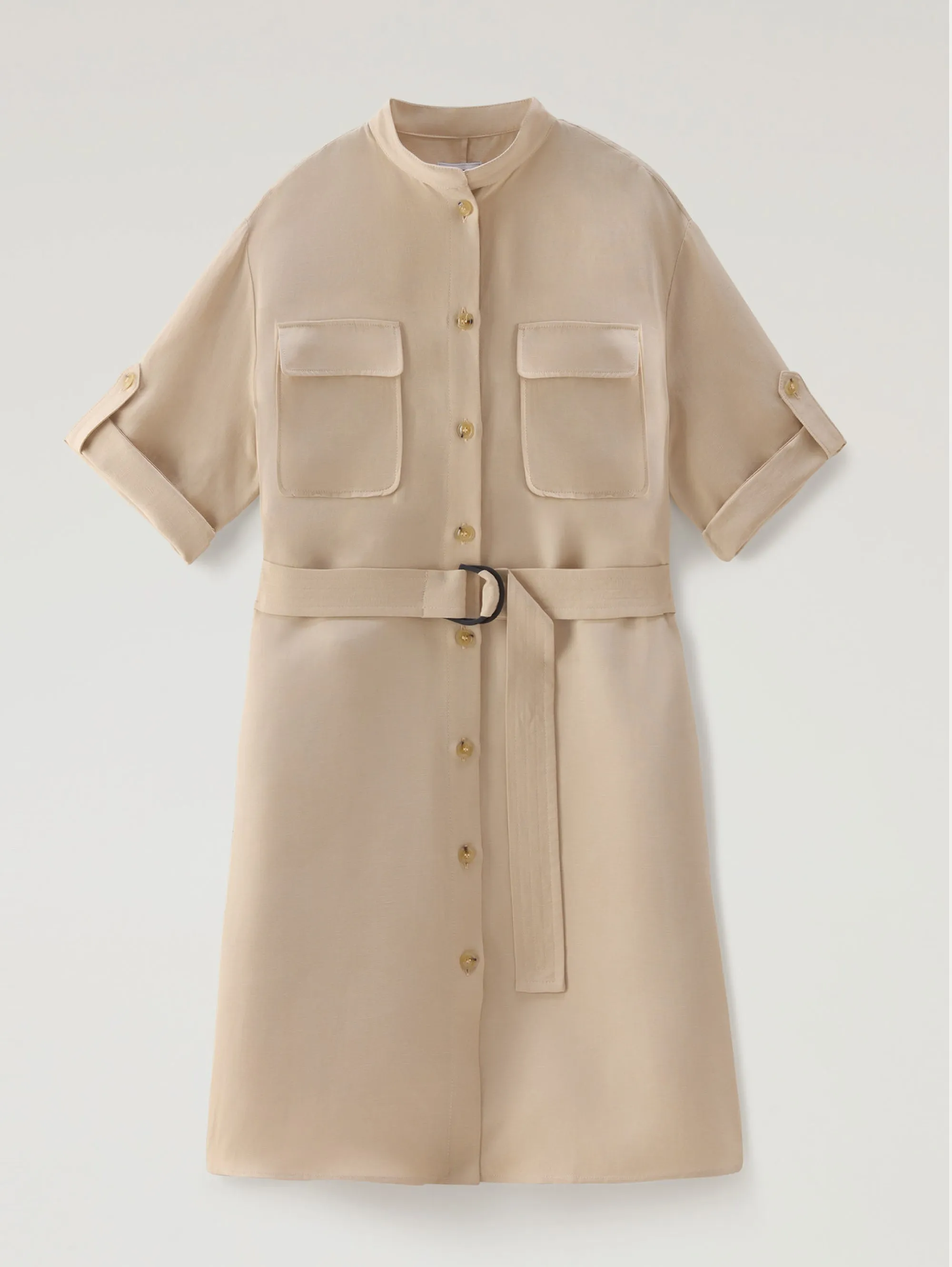 Linen Shirt Dress with Beige Belt