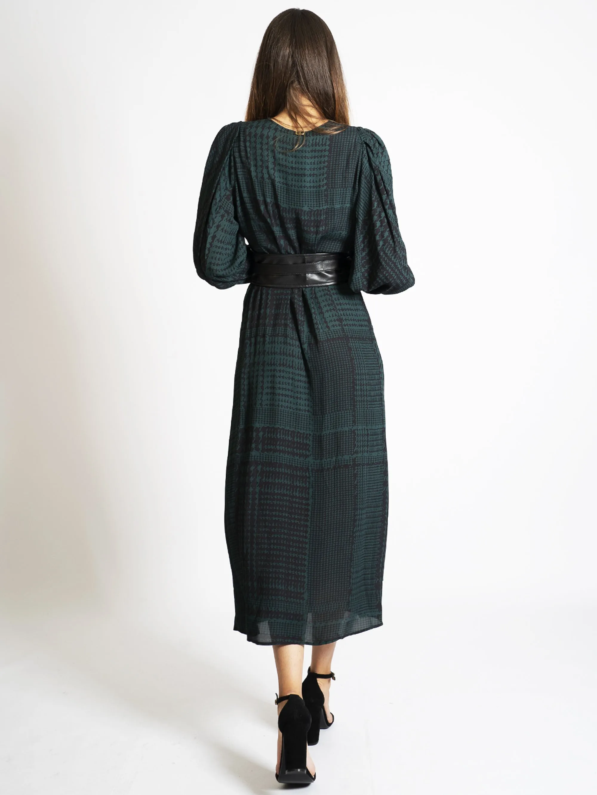 Long Houndstooth Green / Black Dress
