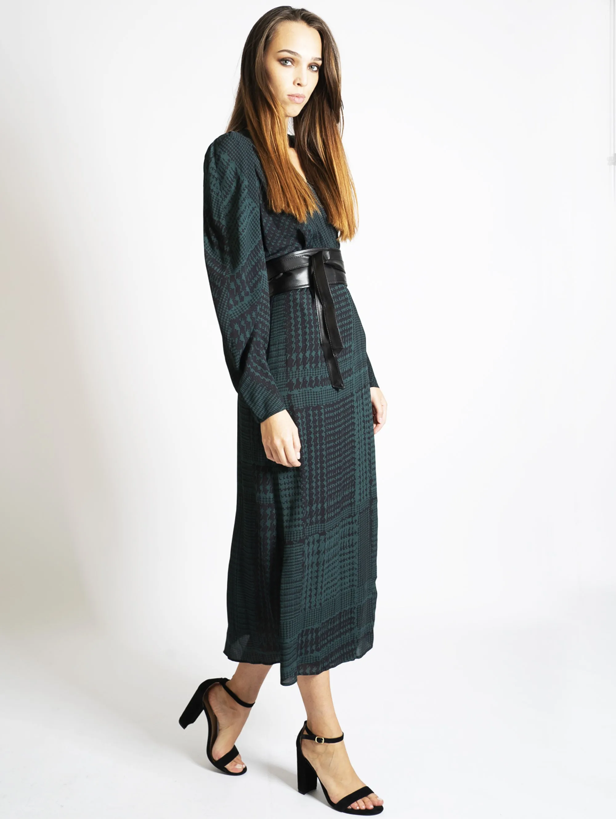 Long Houndstooth Green / Black Dress