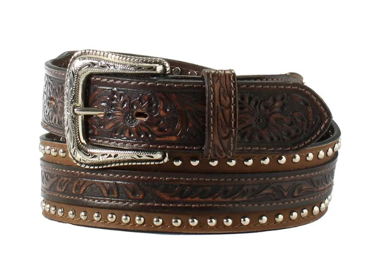 M&F Nocona Western Belt 1 7/8-1 1/2 Floral Overlay in Brown N210006902