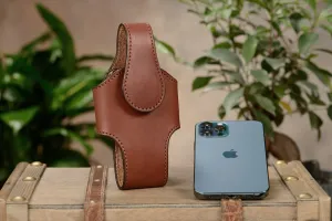 Medium Brown Leather Vertical Cellphone Holster Case