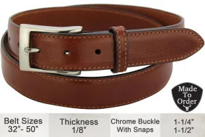 Men's Cognac Italian Calf Leather Designer Full Grain Leather Belt **Made To Order Allow 5 To 6 Weeks To Ship