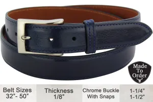 Men's Navy Blue Italian Calf Leather Designer Full Grain Leather Belt **Made To Order Allow 5 To 6 Weeks To Ship