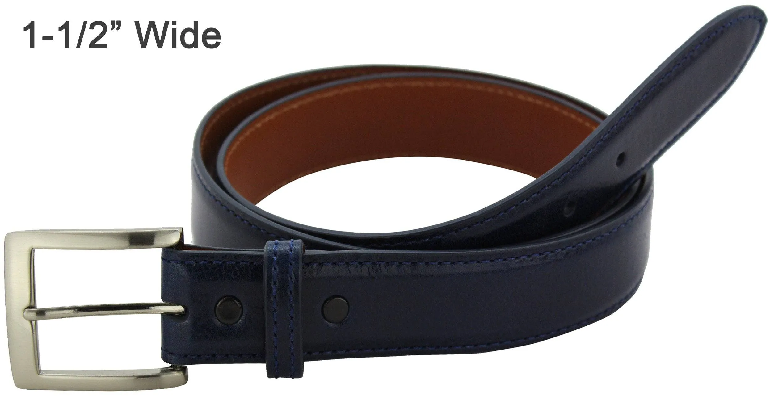 Men's Navy Blue Italian Calf Leather Designer Full Grain Leather Belt **Made To Order Allow 5 To 6 Weeks To Ship